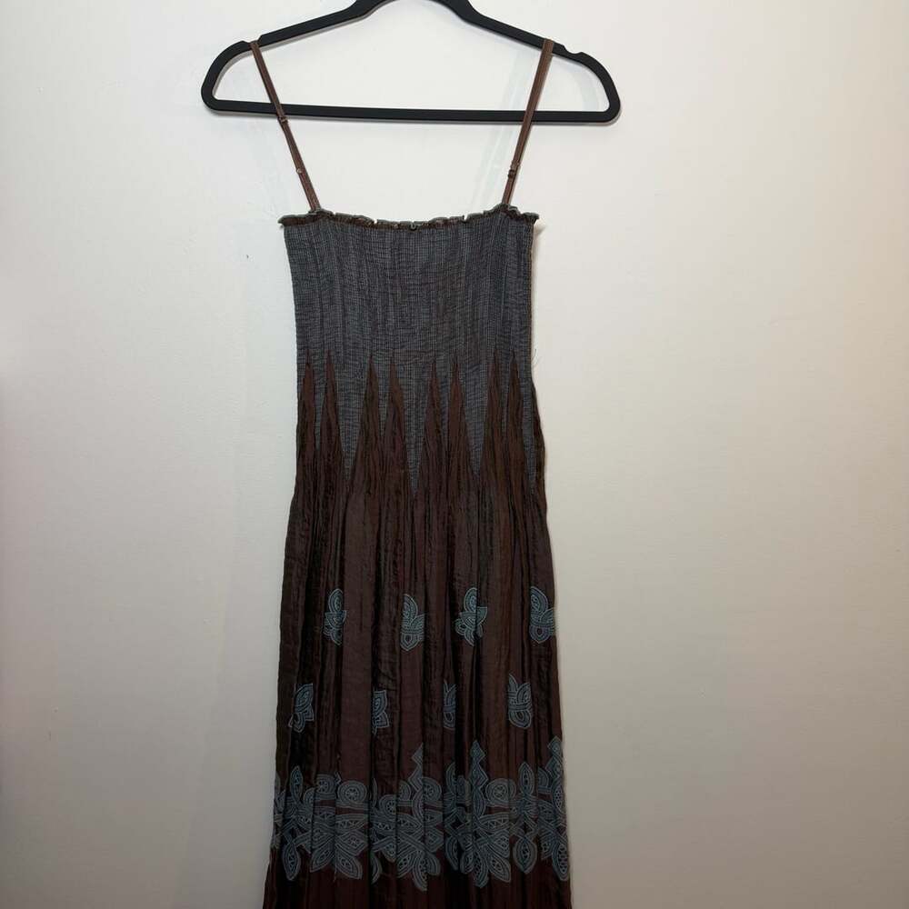 Vintage Y2K Maxi Studio Brown Embroidered Boho Maxi Dress OS S/M